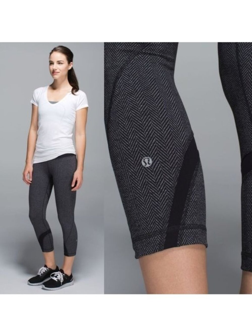Lululemon Run Inspire Crop II Legging 4 Herringbone Black All Luxtreme
